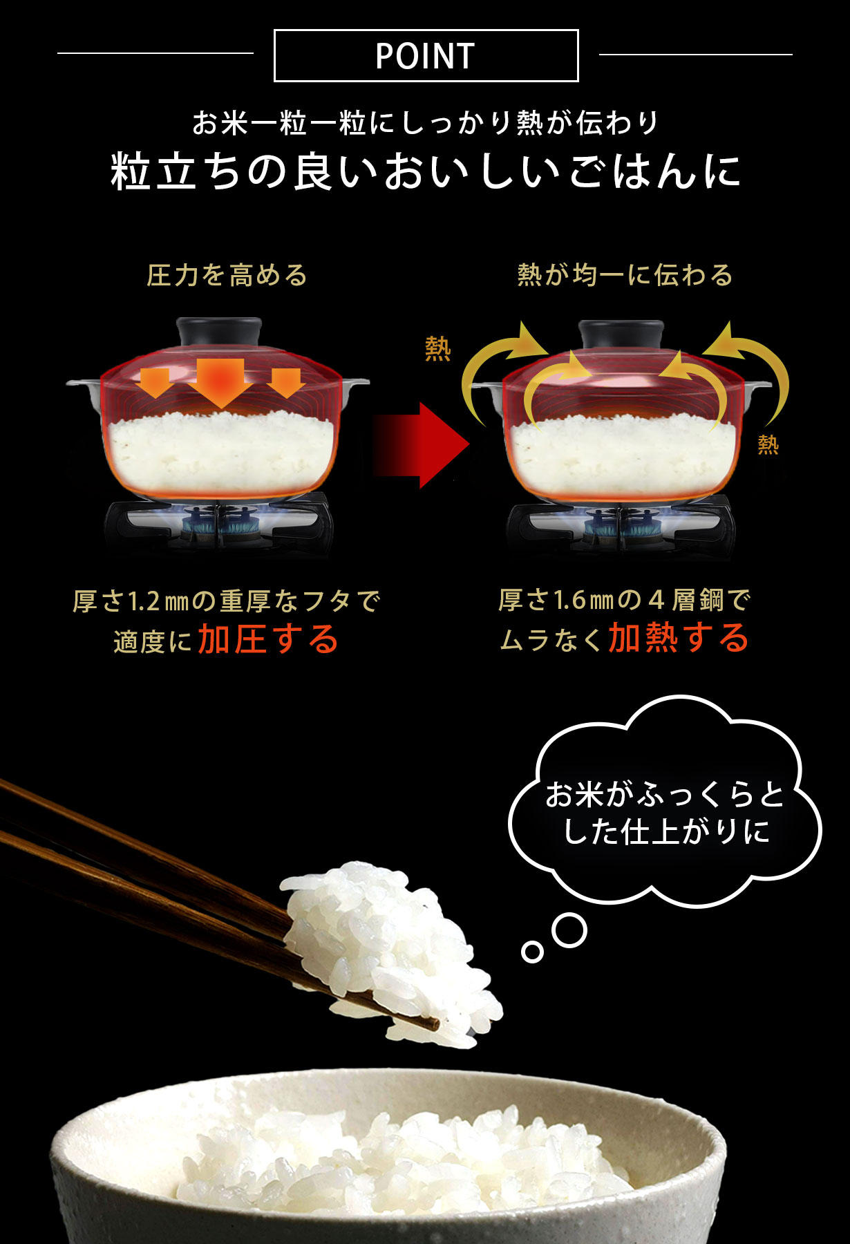 ステンレス・アルミの4層鋼でごはんも煮込み料理も美味しく作れる