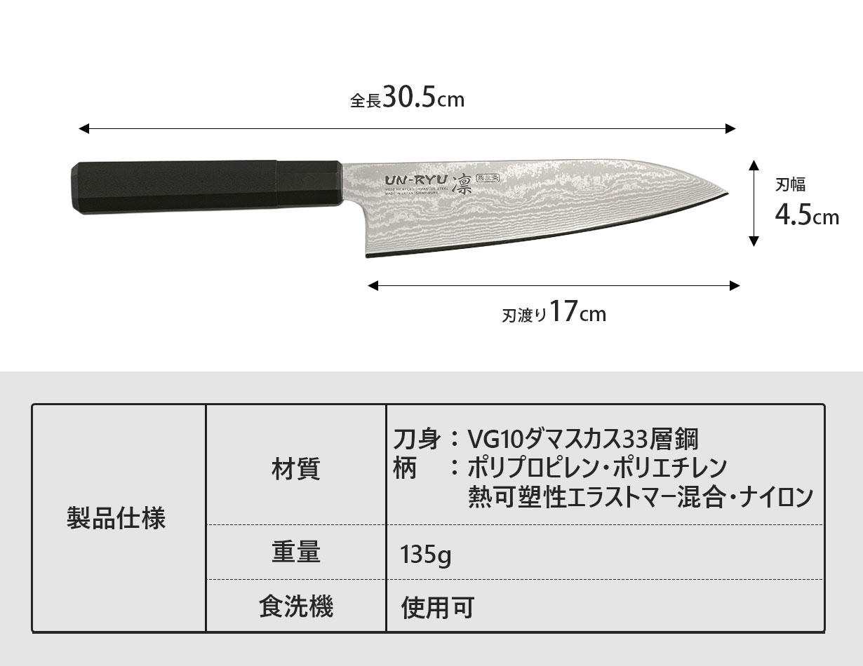 切れ味に妥協しない人へ。毎日の料理が変わる、【匠 UN-RYU 凛 三徳