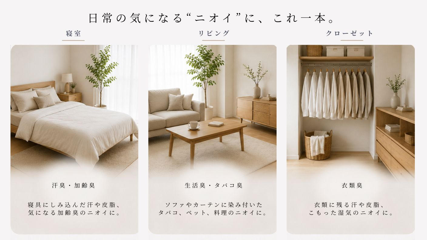 クラウドファンディングプロジェクト：「いいのにおい、だけじゃない。」消臭・除菌・ダニよけもかなえる、布と空間のミスト