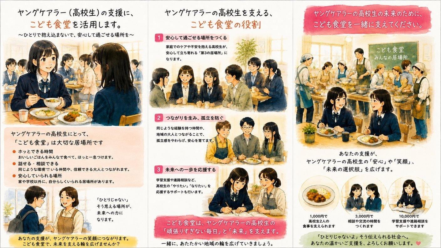 クラウドファンディングプロジェクト：こども食堂を支援してください！ 〜ヤングケアラーの高校生の未来への支援の輪を広げたい～