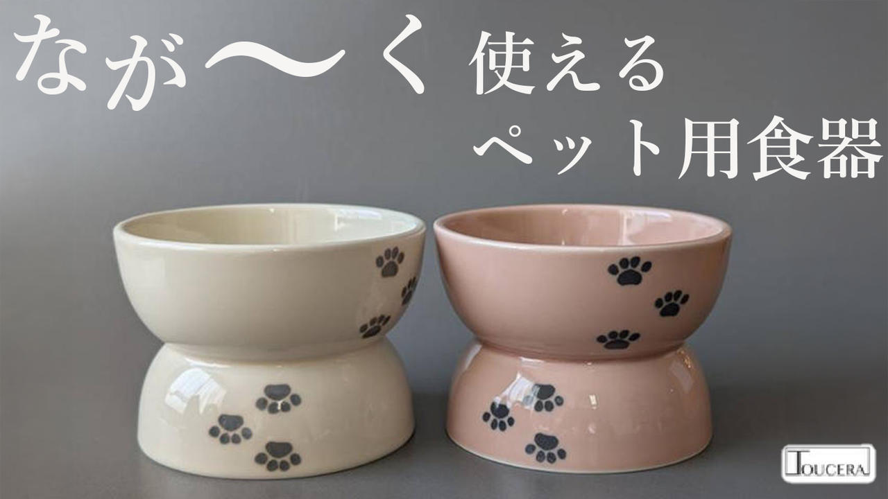 状況に応じてすぐ使い分けられる！上下どちらでも使える有田焼のペット用食器　