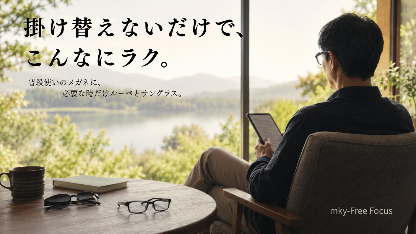 クラウドファンディングプロジェクト：掛け替えないだけで、こんなにラク。普段使い・ルーペ・サングラスの掛け替えを減らすアイウェア。