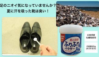 クラウドファンディングプロジェクト：広島県産の牡蠣殻を再利用！サッとふりかけるだけで靴を強力消臭