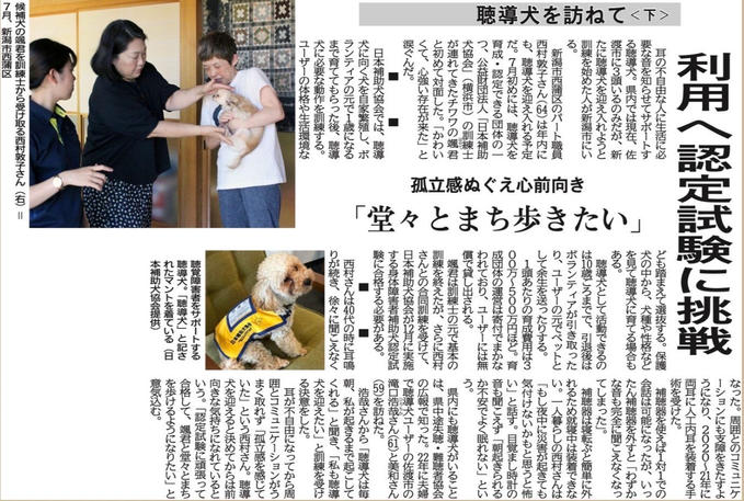 新潟日報が「聴導犬」について、２日に渡り記事を掲載してくださいました！聴導犬を訪ねて〈下〉